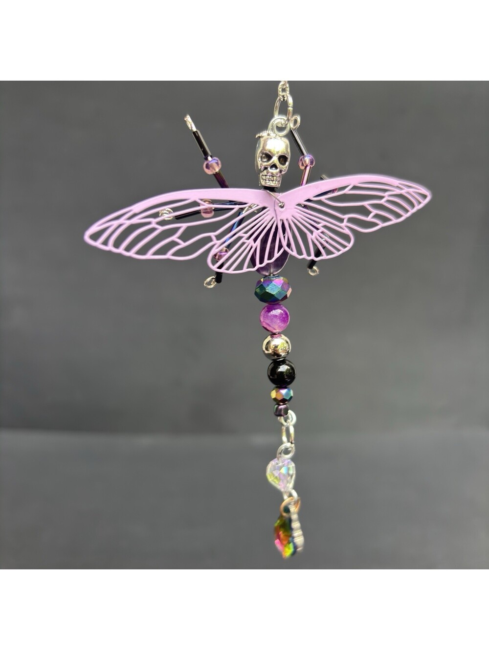 Gothic Skull Dragonfly 4.5” Beaded Suncatcher Decor VIDEO